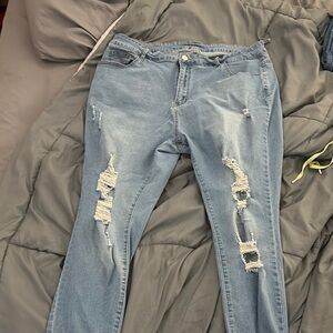 SHEIN Blue Skinny Distressed Jeans